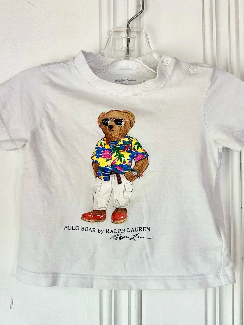 Ralph Lauren Kids White Tee with Colorful Polo Bear Graphic - 6M